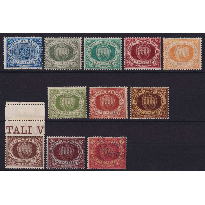 SAN MARINO 1892-94 STEMMI 11 VAL. G.I MNH** / G.O MH* / US. CERT. B...