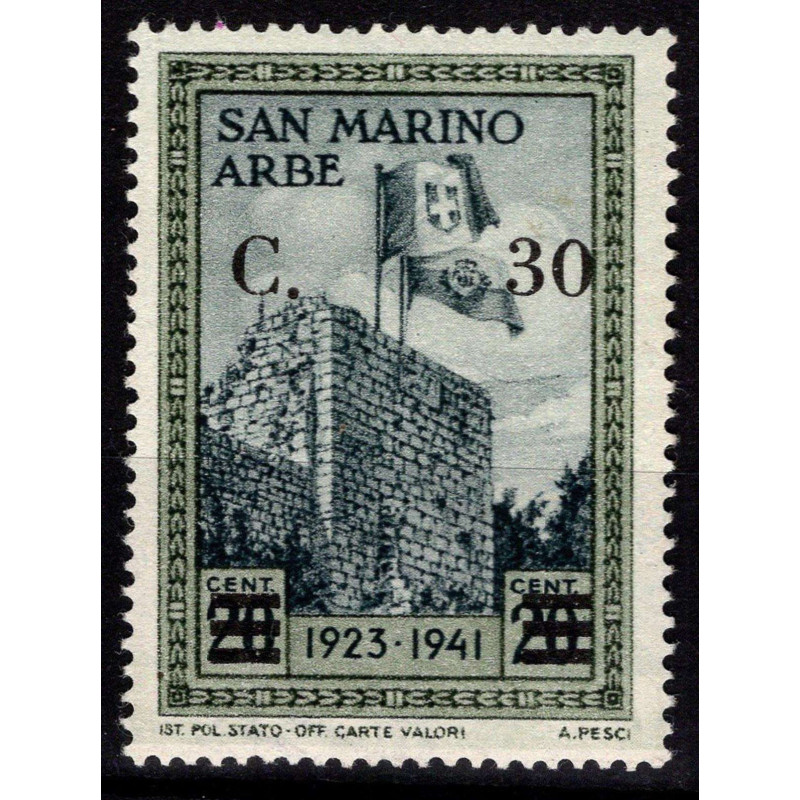 SAN MARINO 1942 ARBE SOPRASTAMPATA 30 C. SU 20 C. N.226 G.O. MH*  |...