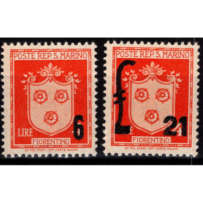 SAN MARINO 1947 STEMMI SOPRASTAMPATI 2 VALORI G.I MNH**  | Filateli...