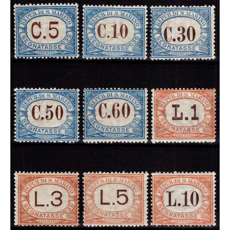 SAN MARINO 1925 SEGNATASSE 9 VALORI N.19-27 G.O. MH*  | Filatelia M...