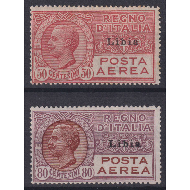 COLONIE LIBIA 1928-29 POSTA AEREA 2 VALORI G.O MLH*  | Filatelia Me...