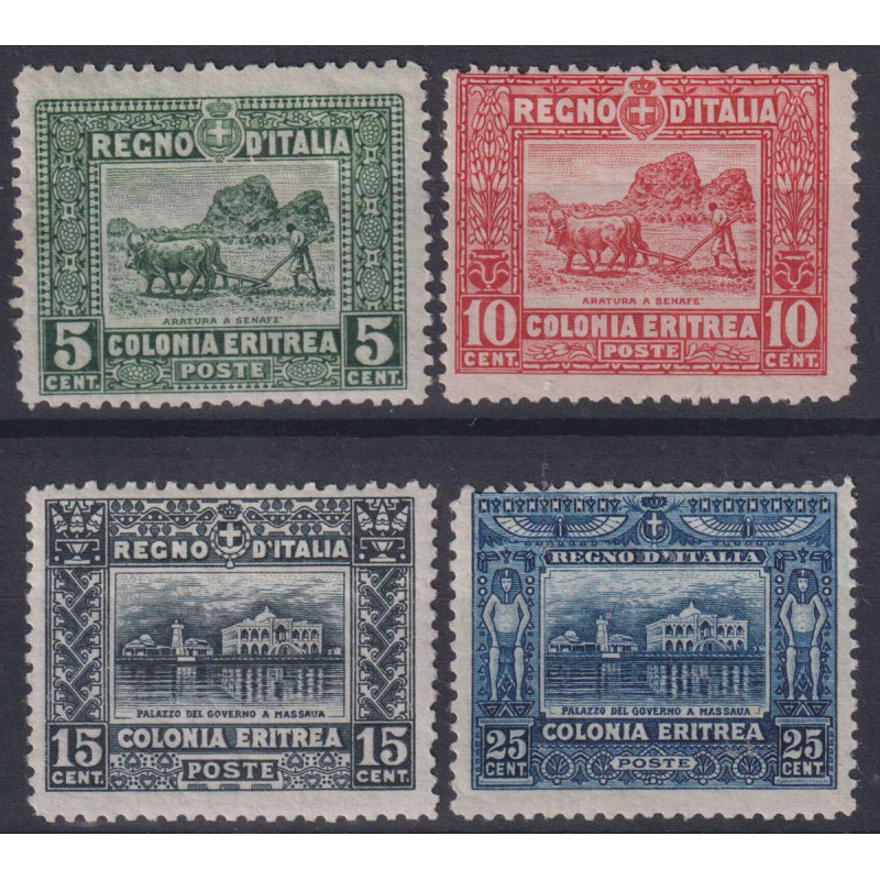 ERITREA 1910-14 SOGGETTI AFRICANI 4 V. DENT.13 ¼ G.I MNH** CERT. BA...