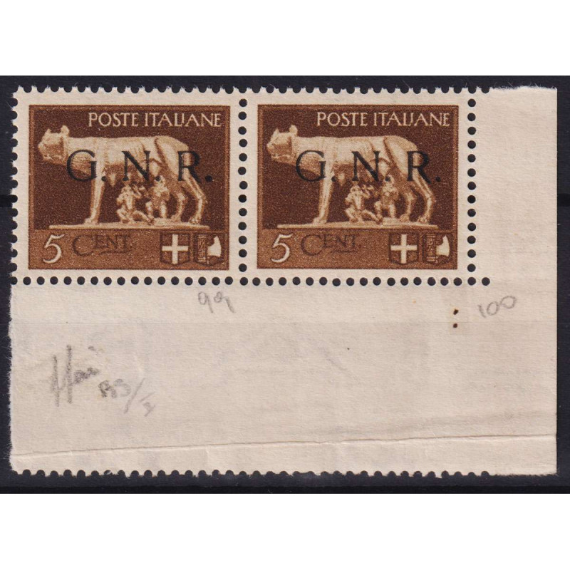 R.S.I 1944 G.N.R BRESCIA 5 C. VARIETA' N.470/I-pc G.I MNH** CERT.  ...