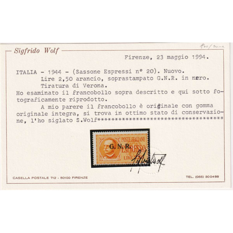 R.S.I 1943-44 ESPRESSI TIRATURA VERONA 2 V. N.19-20 G.I MNH** CERT....