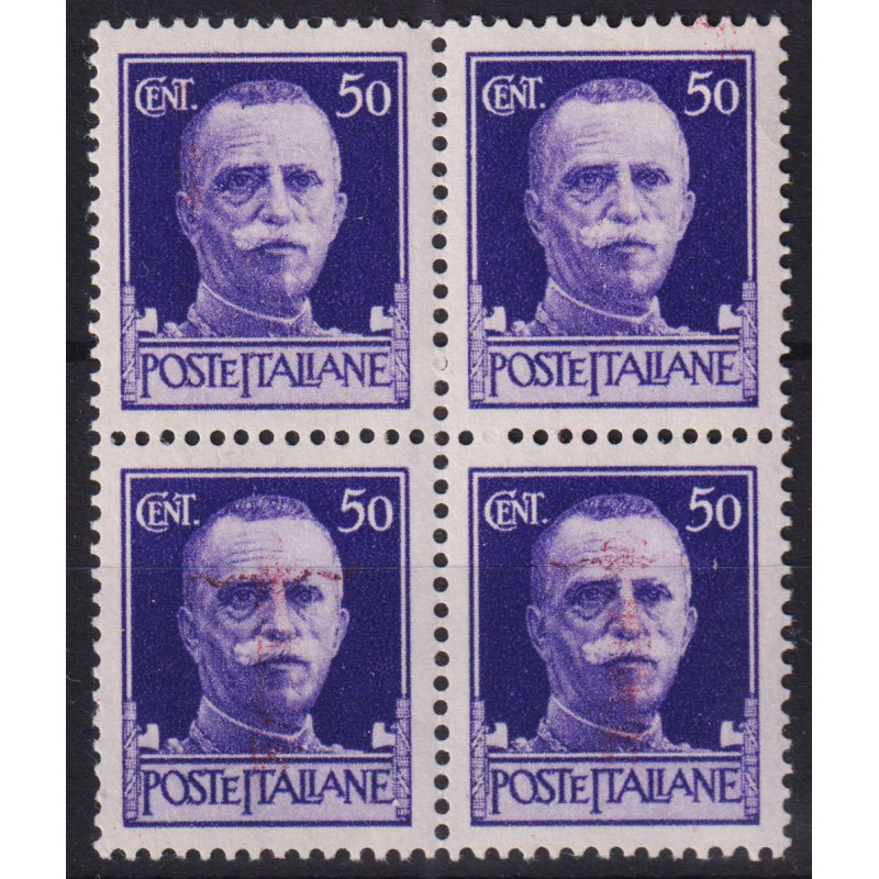 R.S.I 1944 QUARTINA IMPERIALE 50 C. CON MULTI VARIETA' G.I MNH** CE...