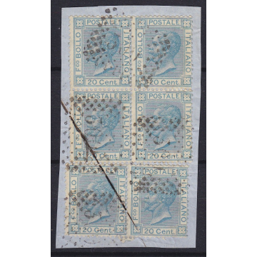 1867 V.E.II 20 c. AZZURRO L26 LONDRA QUARTINA + COPPIA CERTIFICATO ...