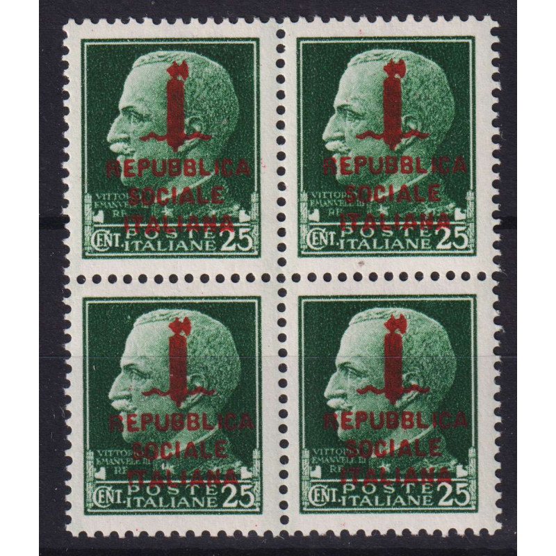 R.S.I 1944 QUARTINA IMPERIALE 25 C. CON VARIETA' N.491A G.I MNH** C...