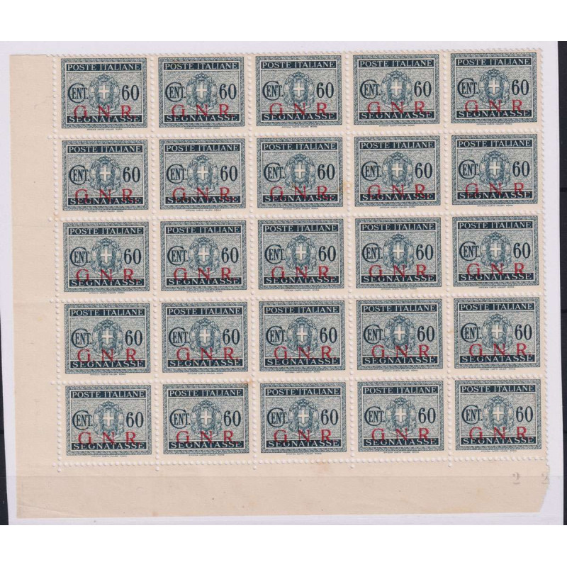 R.S.I 1944 SEGNATASSE G.N.R. BRESCIA BLOCCO 60 C. 25 V. G.I MNH** C...