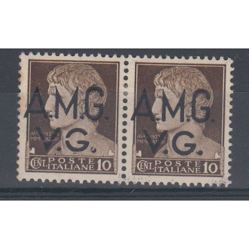 VENEZIA GIULIA 1945-47 COPPIA 10 CENT. DECALCO SOPRASTAMPA E V.G. A...