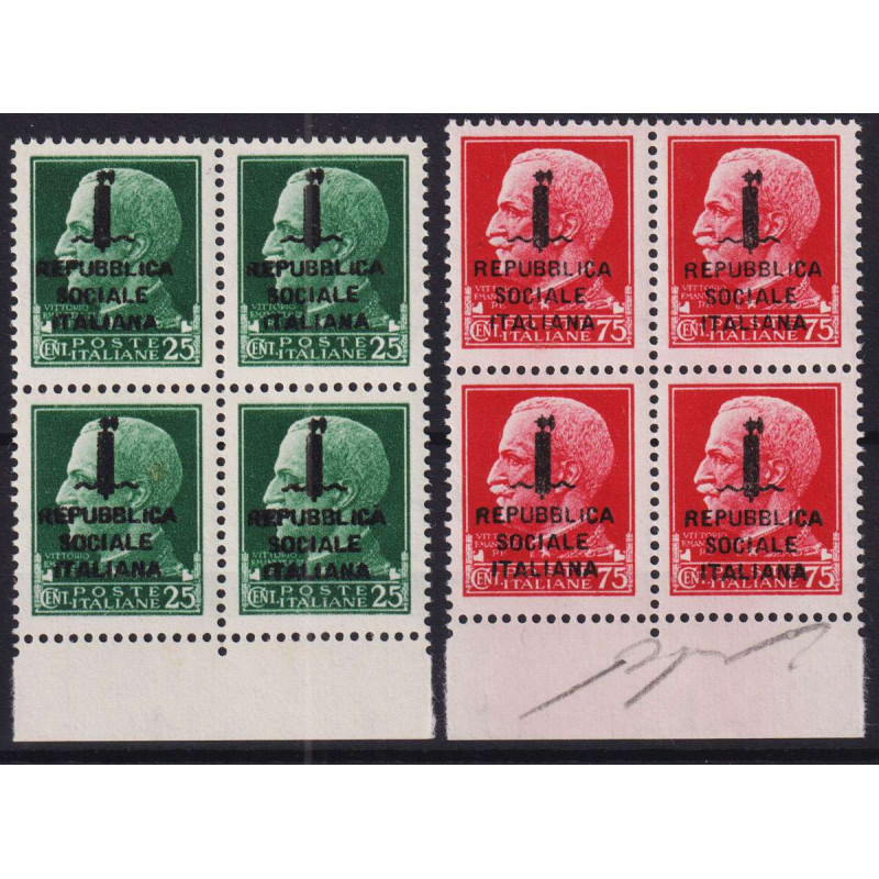 R.S.I. 1944 IMPERIALE QUARTINE 25 E 75 c. FIRENZE I TAVOLA G.I MNH*...