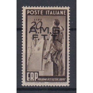 TRIESTE ZONA "A" 1949 E.R.P. 20 L DECALCO DELLA SOPR. (45b) G.O MH*...