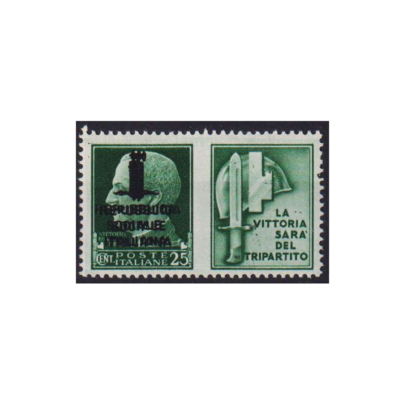 R.S.I. 1944 PROPAGANDA 25 C. VARIETA' DOPPIA STAMPA N.28b G.I MNH**...