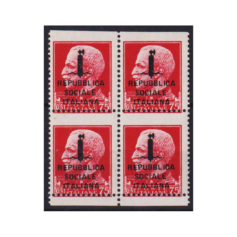 R.S.I. 1944 IMPERIALE QUARTINA 75 C. TIR. TORINO CON VARIETA' G.I M...