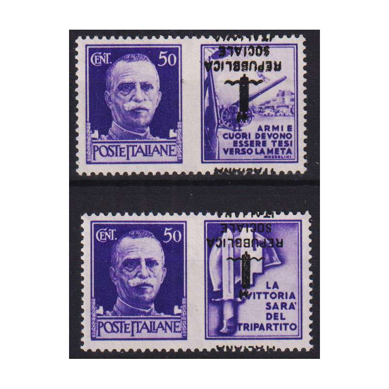 R.S.I. 1944 PROPAGANDA 50 C. 2 V. VARIETA' N.34Caa-36Caa G.I MNH** ...