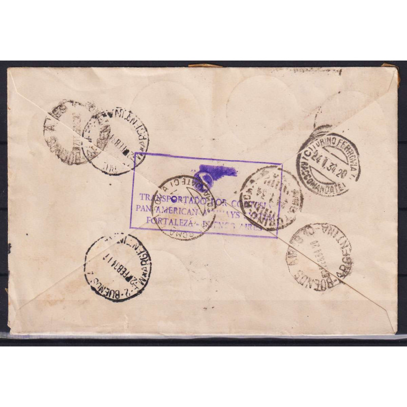 REGNO 1934 PA ROMA BUENOS AIRES 4 V. SU BUSTA (2 SU 2 L. DIF.) CERT...