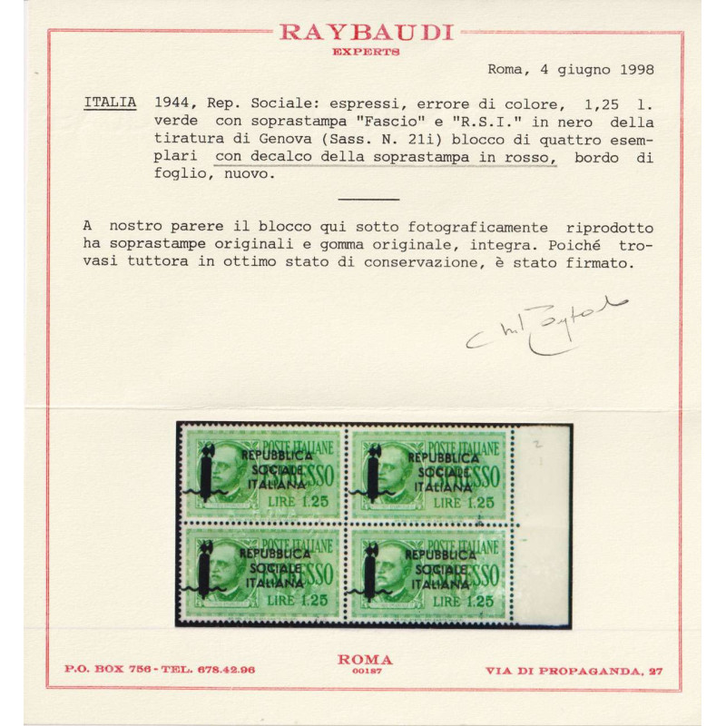 R.S.I. 1944 ESPRESSI QUARTINA ESPRESSO 1,25 L. TIR. GENOVA CON VARI...