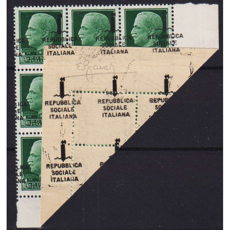 R.S.I. 1944 IMPERIALE BLOCCO 25 C. MULTI VARIETA' 9 V. G.I MNH** CE...