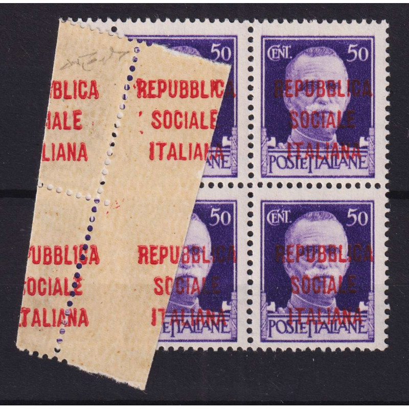 R.S.I. 1944 IMPERIALE QUARTINA 50 C. TIRATURA GENOVA VARIETA' G.I M...