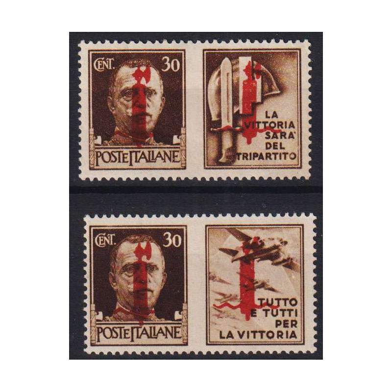 R.S.I. 1944 PROPAGANDA 30 C. FIRENZE ROSSO CUPO 2 VALORI G.I MNH** ...