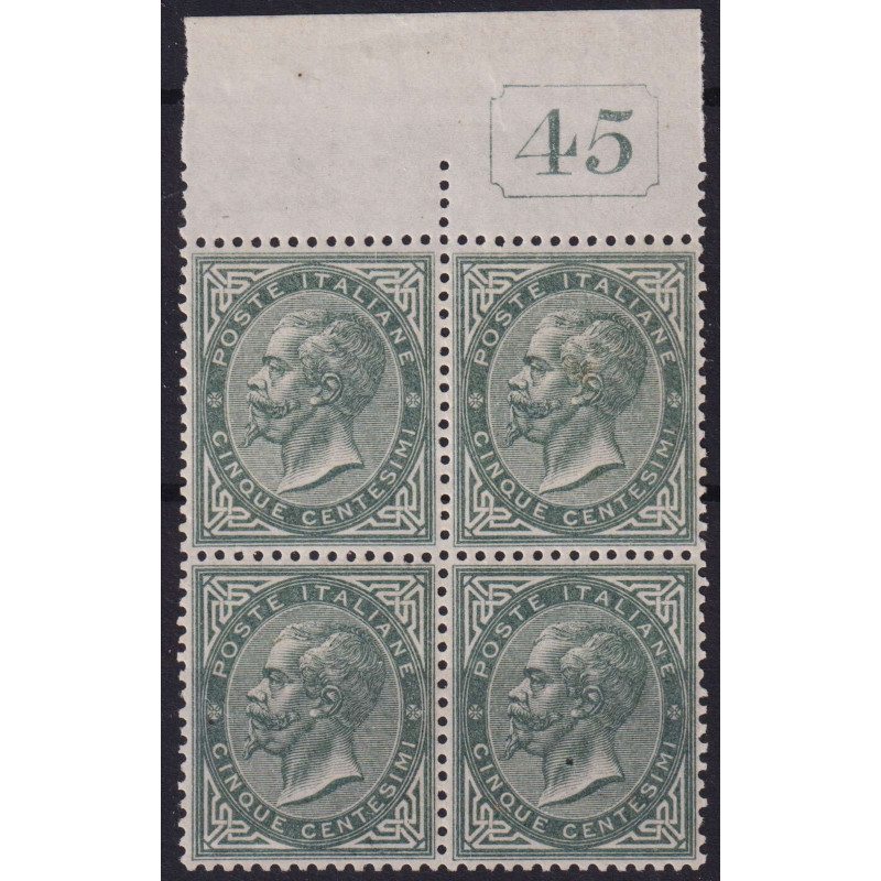 REGNO D' ITALIA 1863-65 QUARTINA 5 CENT. DE LA RUE N.TAVOLA G.I MNH...