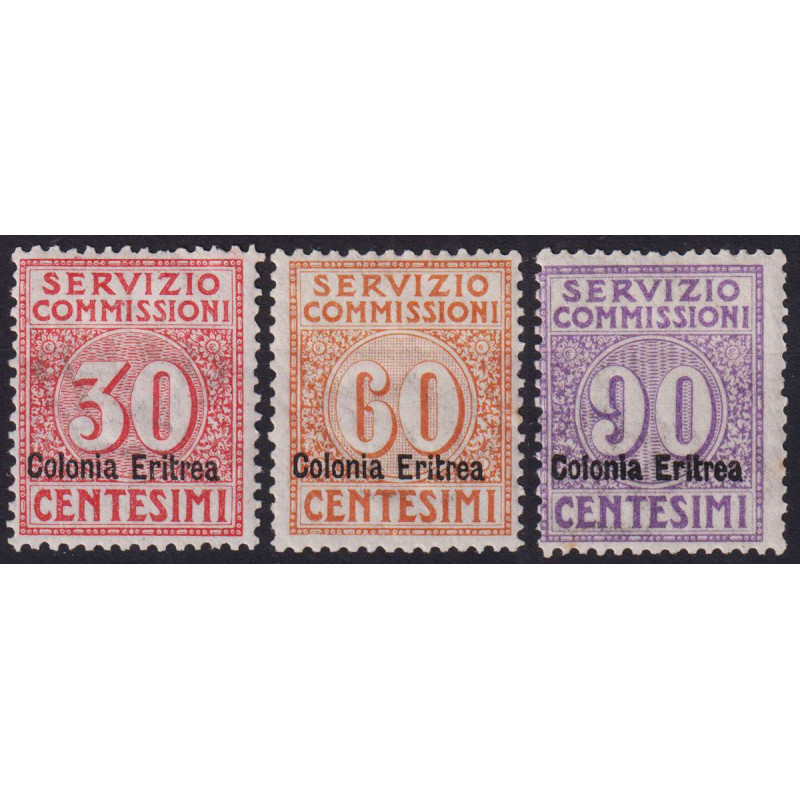 COLONIE ERITREA 1916 SERVIZIO COMMISSIONI 3 V. G.O MH*  | Filatelia...