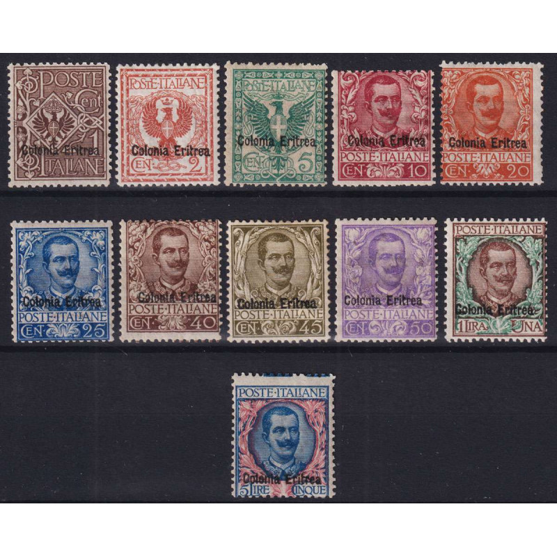 COLONIE ERITREA 1903 SERIE COMPLETA 11 VALORI G.I MNH** 40 C. G.O M...