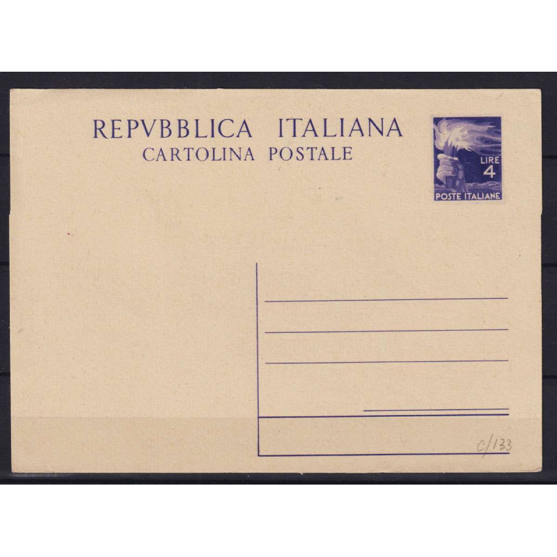 REPUBBLICA 1947-48 INTERI POSTALI DEMOCRATICA 4 LIRE N.C133 NUOVO  ...