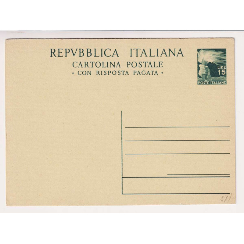 REPUBBLICA 1948-49 INTERI POSTALI DEMOCRATICA 15 LIRE RISPOSTA N.C1...