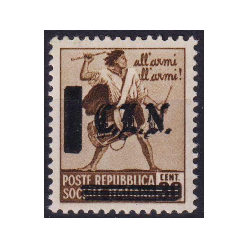 C.L.N. TORINO 1945 30 C. TAMBURINO DOPPIA STAMPA G.O. MH* CERT.  | ...