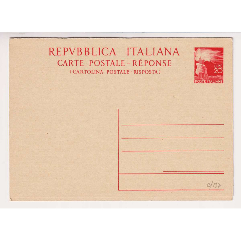 REPUBBLICA 1947-48 INTERI POSTALI DEMOCRATICA 20 LIRE RISPOSTA N.C1...