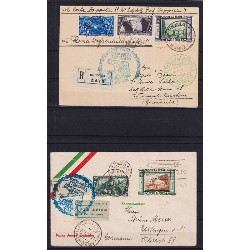 REGNO D'ITALIA 1933 P/A CROCIERA ZEPPELIN 6 V. USATI SU BUSTE CERTI...