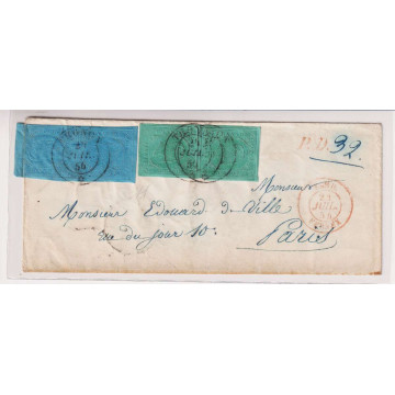 SARDEGNA 1853 COPPIE 5 CENT. E 20 CENT. N.4-5 SU BUSTA CERTIFICATA ...