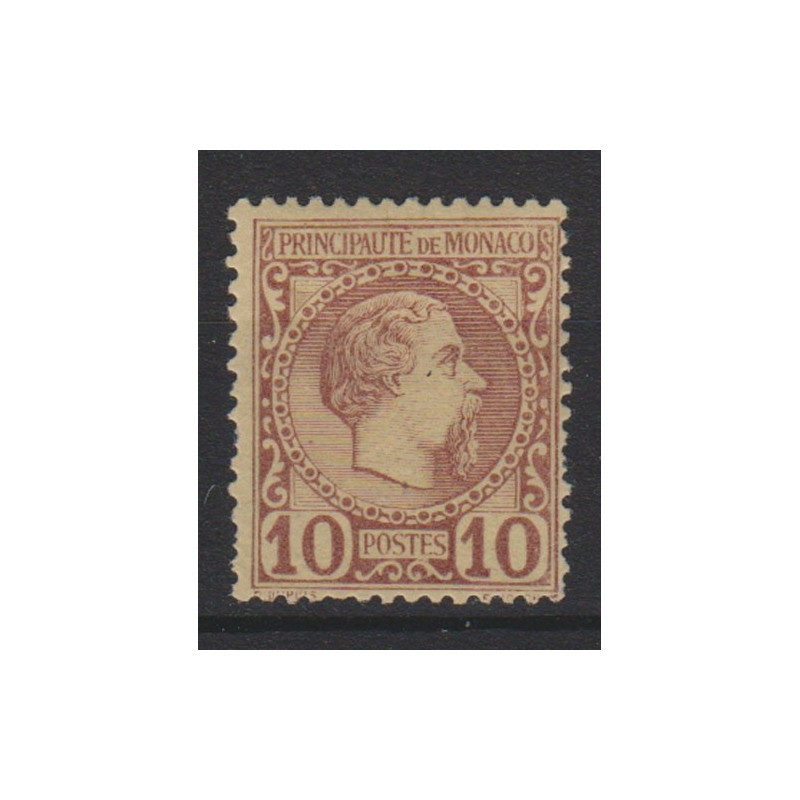 MONACO 1885 10 CENT. LILLA BRUNO SU GIALLO CARLO III G.O. MH*  | Fi...