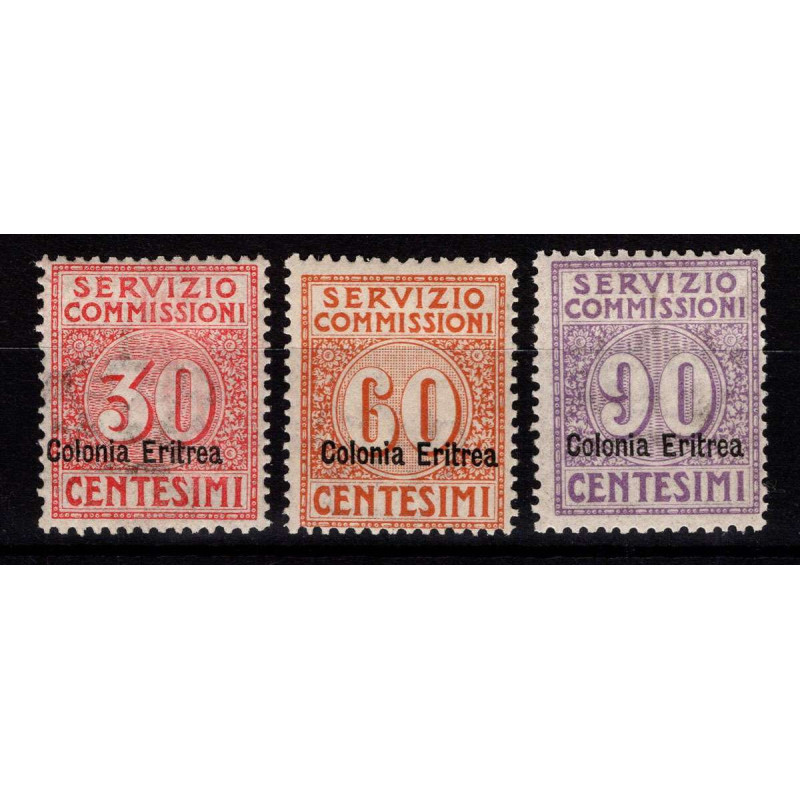 COLONIE ERITREA 1916 SERVIZIO COMMISSIONI 3 V. G.O MH*  | Filatelia...