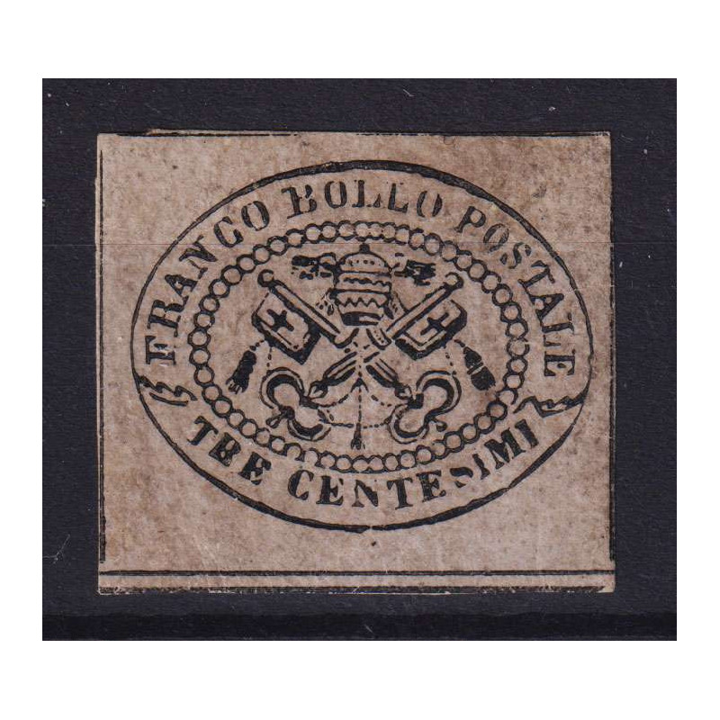 STATO PONTIFICIO 1867 3 CENTESIMI GRIGIO ROSA N.14 G.O MH* CERT.  |...