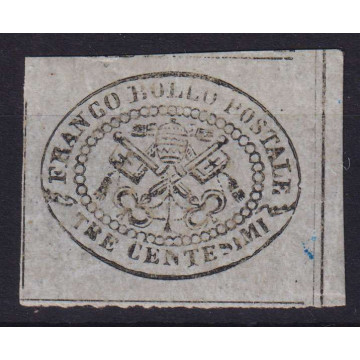 STATO PONTIFICIO 1867 3 CENTESIMI GRIGIO N.15 G.O MH* CERT.  | Fila...