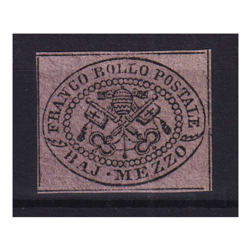 STATO PONTIFICIO 1852 ½ BAJOCCO GRIGIO LILLA N.1c G.O MLH*  | Filat...