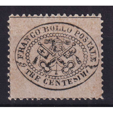 STATO PONTIFICIO 1868 3 CENTESIMI GRIGIO ROSA N.23 G.O MH* CERT. BO...