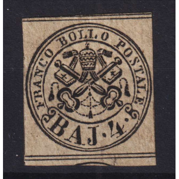 STATO PONTIFICIO 1852 4 BAJ. BRUNO GRIGIO CHIARO N.5 G.O MH* CERT. ...