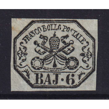 STATO PONTIFICIO 1852 6 BAJOCCHI GRIGIO AZZURRASTO N.7b G.O MH* CER...