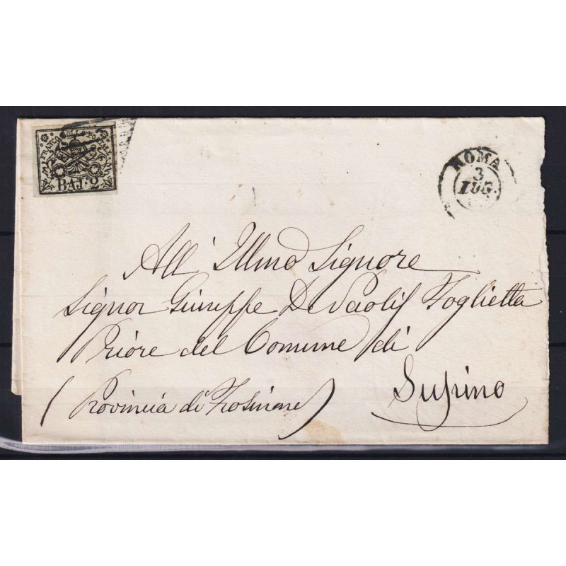 STATO PONTIFICIO 1852 2 BAJOCCHI BIANCO VERDASTRO N.3Aa SU BUSTA  |...