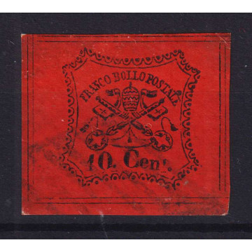 STATO PONTIFICIO 1867 10 CENTESIMI VERMIGLIO ARANCIO 8 FILETTI US. ...