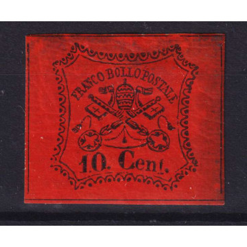 STATO PONTIFICIO 1867 10 CENTESIMI VERMIGLIO N.17 G.O MH* CERT.  | ...