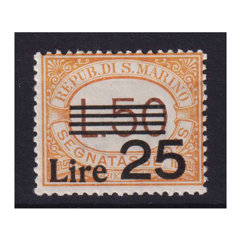 SAN MARINO 1943 SEGNATASSE 25 LIRE SU 50 LIRE N.64 G.O MLH*  | Fila...