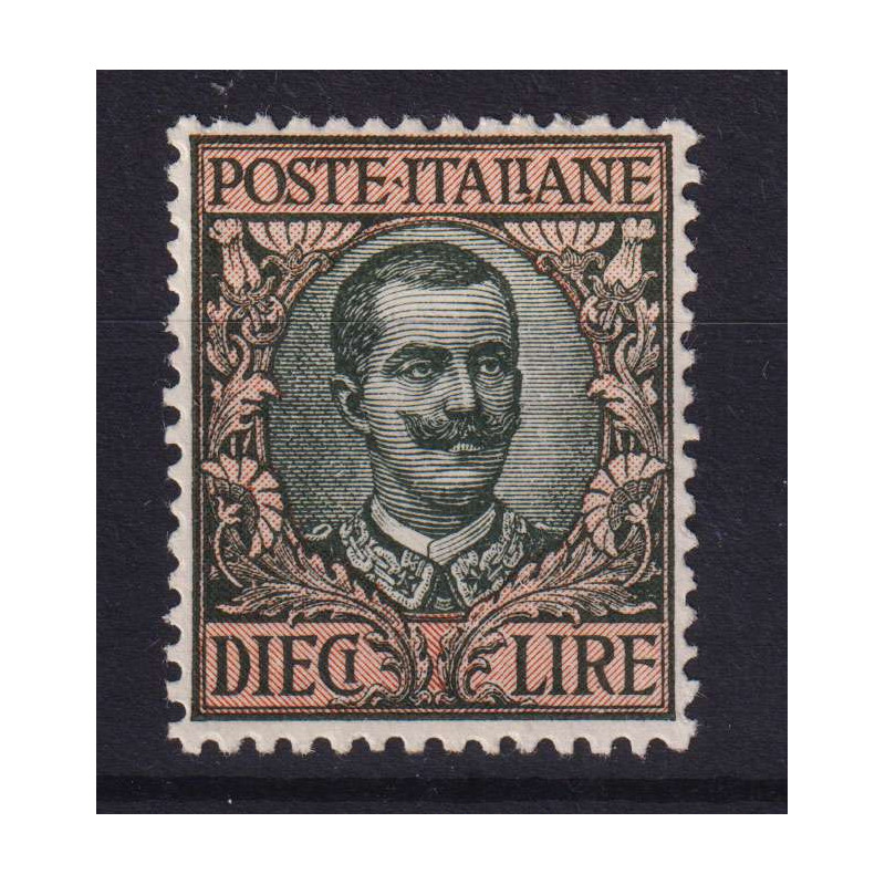 REGNO D' ITALIA 1910 FLOREALE 10 LIRE N.91 G.I MNH** CENTRATO CERT....