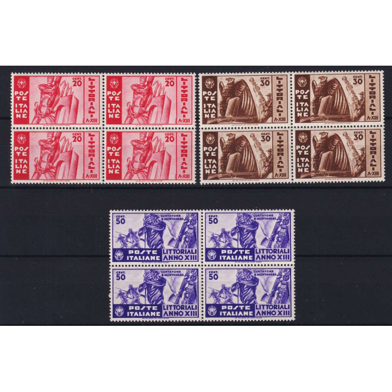 REGNO D' ITALIA 1935 QUARTINE LITTORIALI 3 V. G.I MNH**  | Filateli...