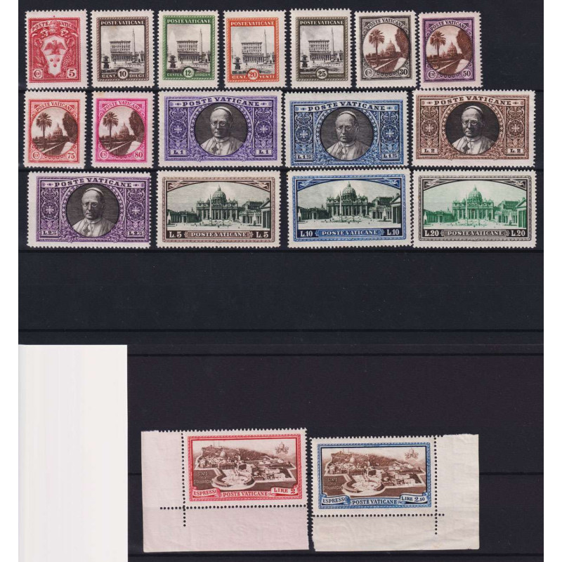 VATICANO PIO XII 1933 GIARDINI E MEDAGLIONI 18 V.G.I MNH** BASSI VA...