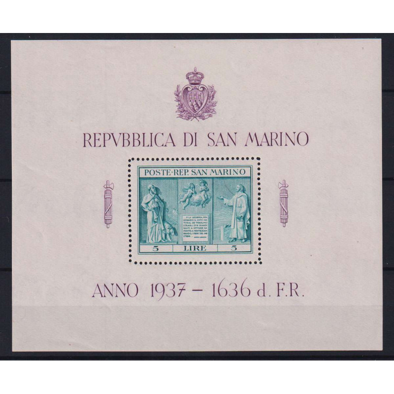 SAN MARINO 1937 FOGLIETTO INDIPENDENZA 5 LIRE G.I MNH**  | Filateli...