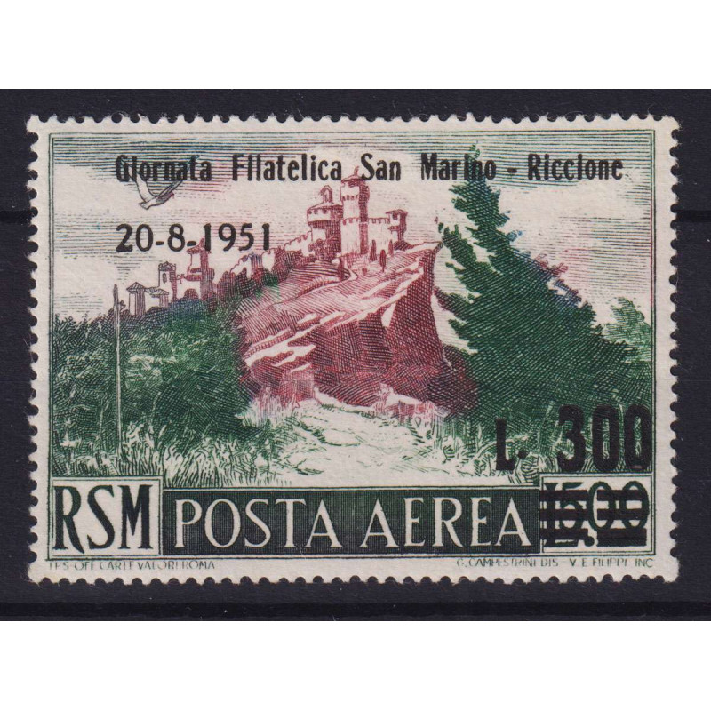 SAN MARINO 1951 P/A VEDUTA SOPRASTAMPATA 200 L. SU 500 L. N.98 G.I ...