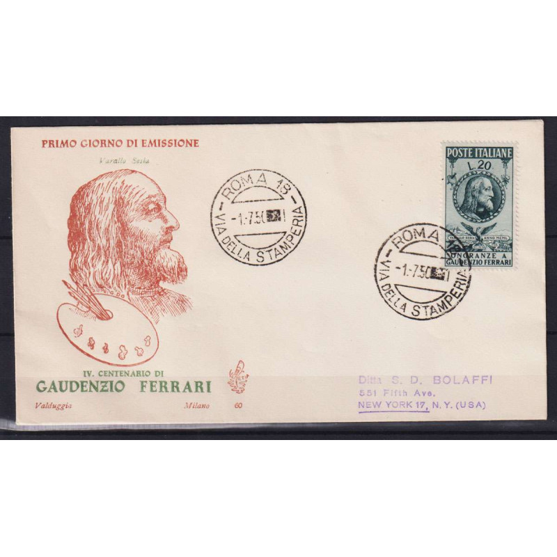 REPUBBLICA 1950 GAUDENZIO FERRARI USATO SU BUSTA FDC VENEZIA  | Fil...